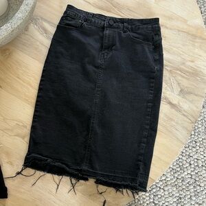 Black Denim Midi Pencil Skirt